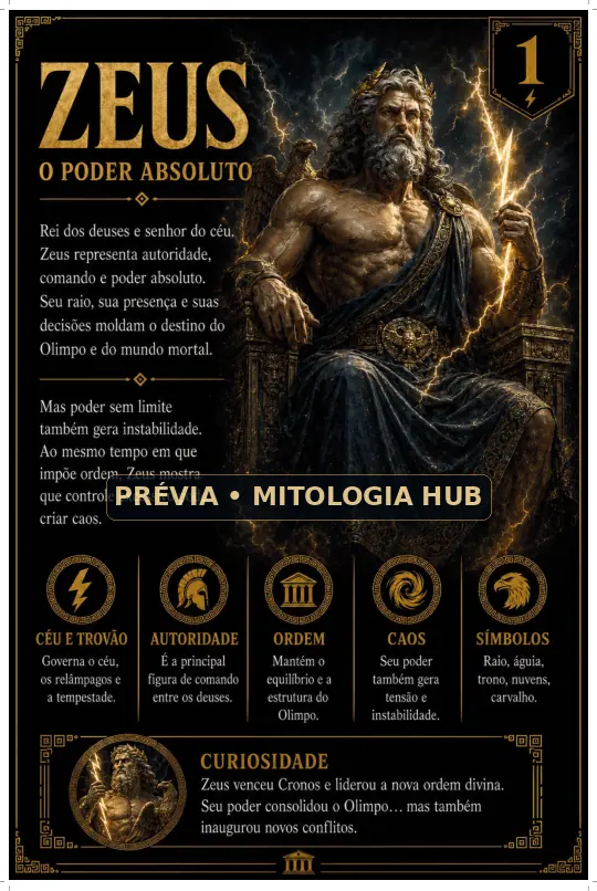 Página ilustrada sobre Zeus